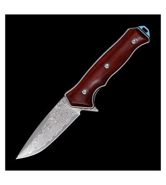 WP1502 Machine Forged-Damascus Steel Blade Sandalwood Handle Folding Knife